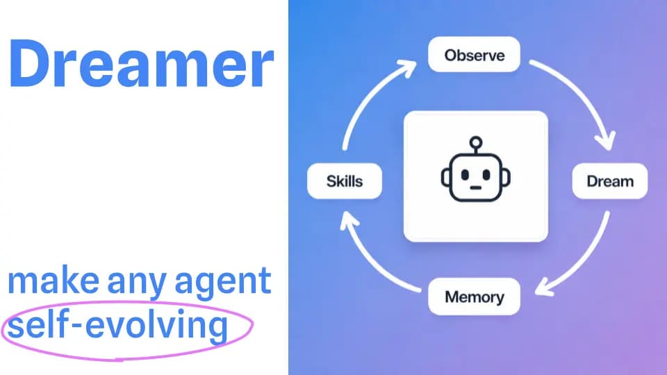 Dreamer — make any agent self-evolving by cycling through Observe, Dream, Memory, and Skills